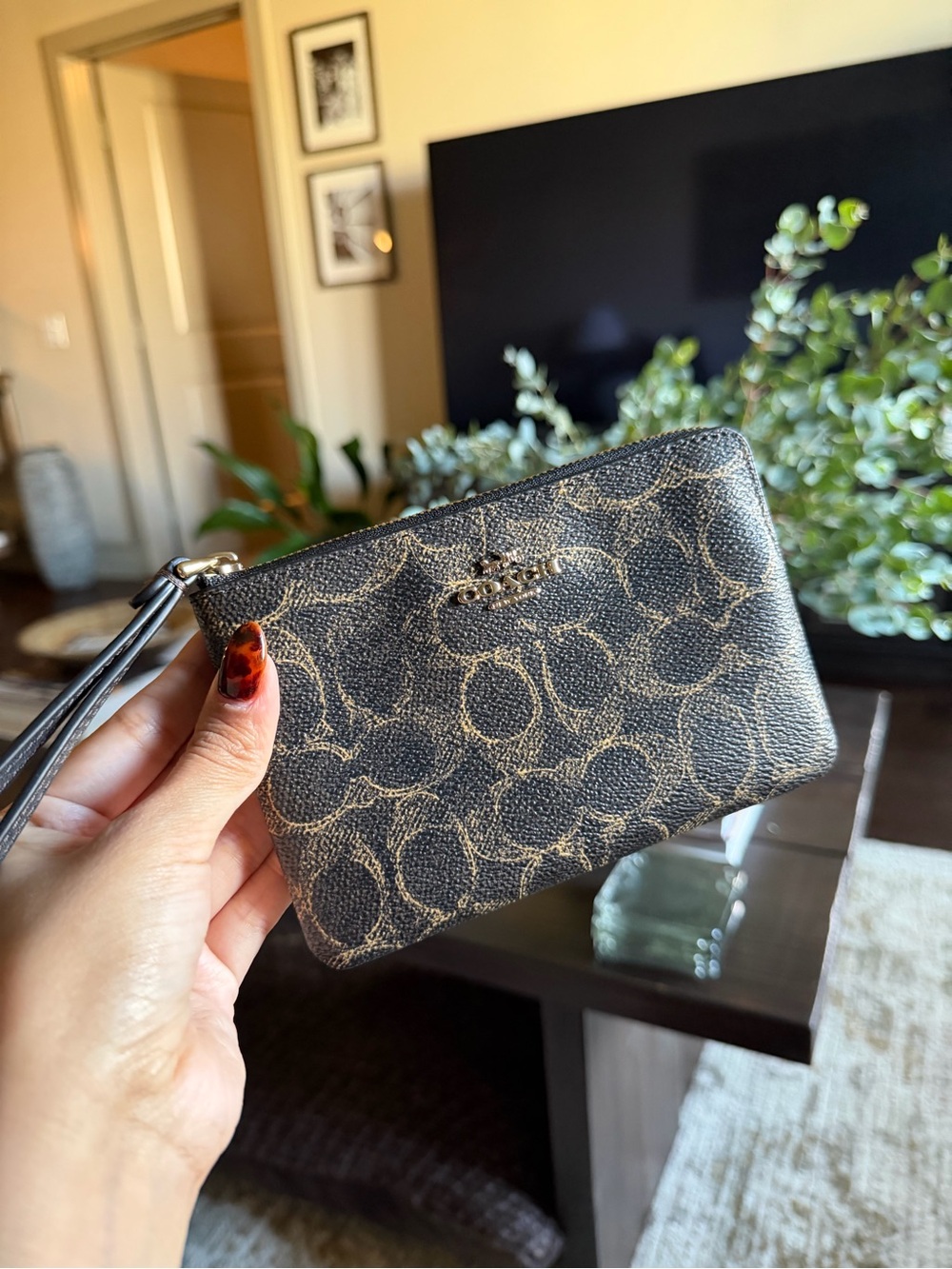 Coach Corner Zip Wristlet in Loved Signature Print
